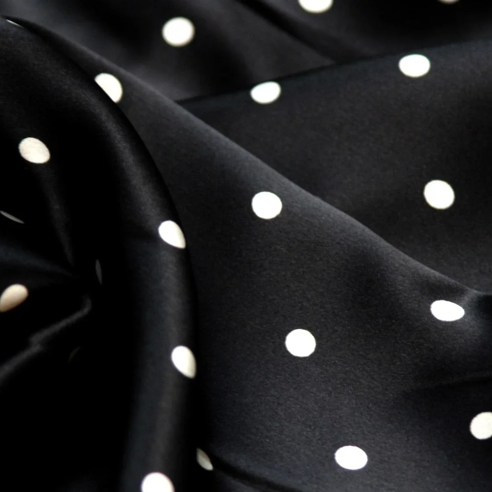 Black White Polka Dot 100 Pure Silk Charmeuse 19mm Fabric By Half Yard 44
